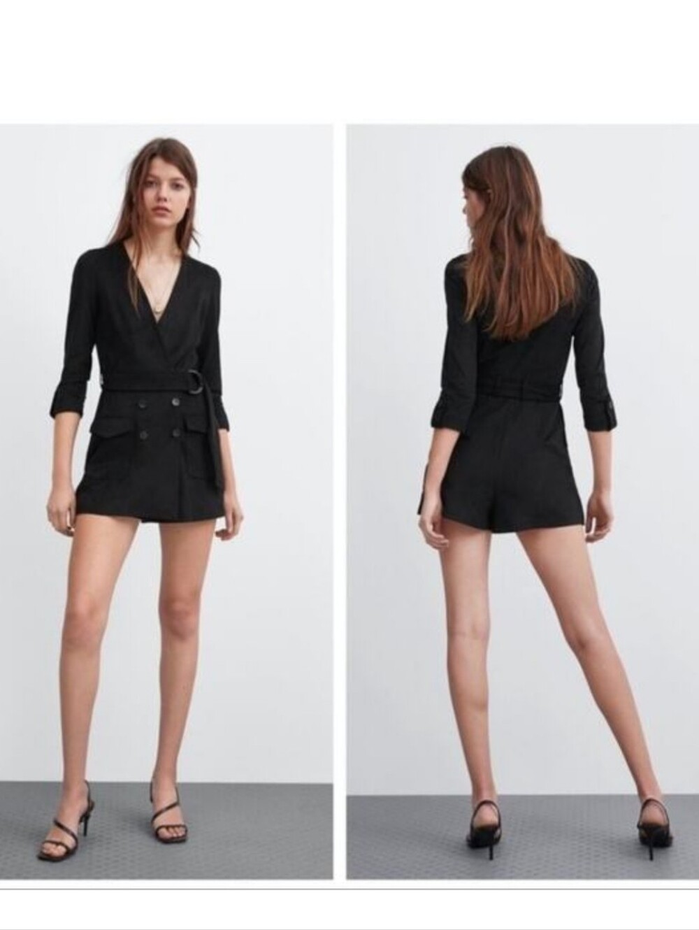 black faux-suede double-breasted blazer romper or skort jumpsuit by Zara